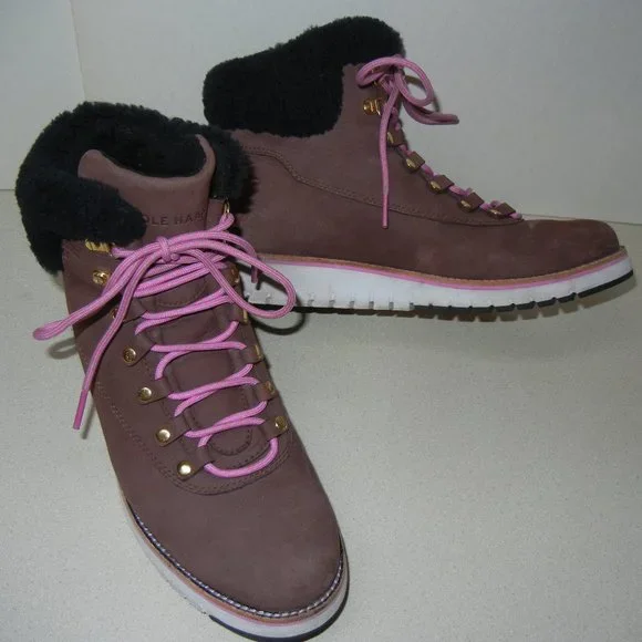 Cole Haan Sz 9 Womens Grand Explore Boot Waterproof Shearling Hiker Wedge Suede - Picture 1 of 11